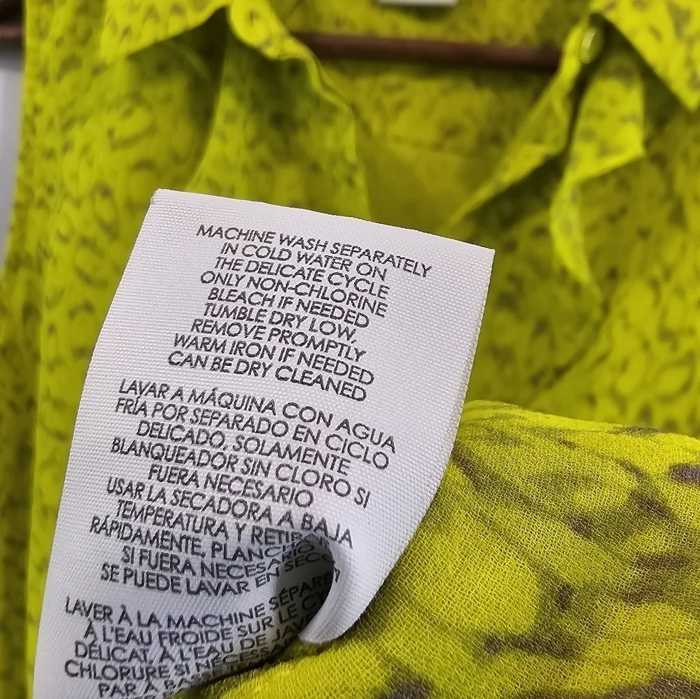 CAbi Shirt Womens Large Chartreuse Yellow Neon Tank Blouse Reign Ruffle 3071
